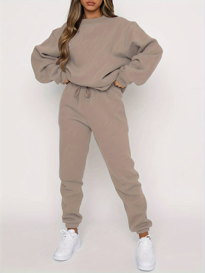 Damen Jogging Set Oversized Sweatshirt Hochtaillierte Jogger Weich