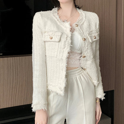 Norvielle Damen Tweed Mantel Rundhals