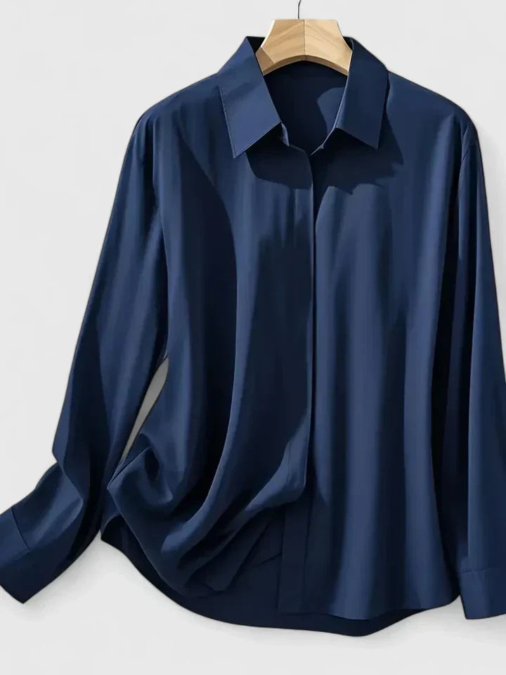 Damen Satin Bluse Mit Knopfleiste Weiß