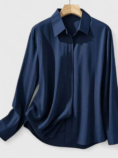 Damen Satin Bluse Mit Knopfleiste Weiß
