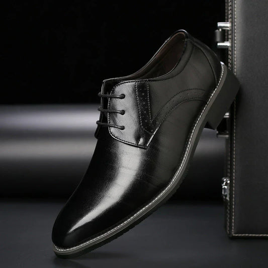 Herren Anzugschuhe Leder Klassische Brogue Schnürschuhe Schwarz - Norvielle