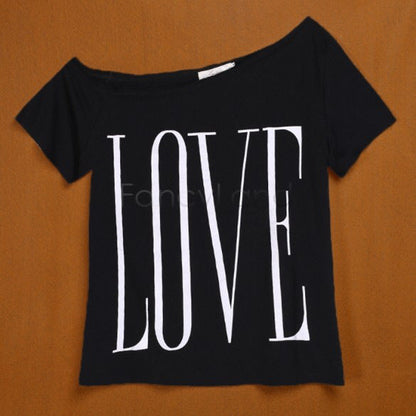 Damen Off-Shoulder T-Shirt Großer Schriftzug Norvielle