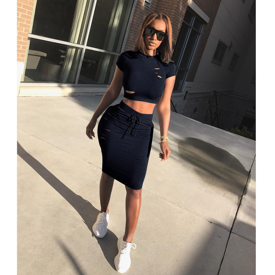 Damen Cropped Set mit taillierter Rockhose und Kordelzug