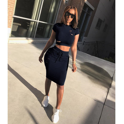 Damen Cropped Set mit taillierter Rockhose und Kordelzug