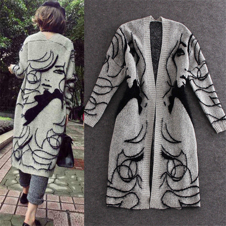 Damen Strickjacke Offenes Frontdesign Kreatives Motiv Norvielle