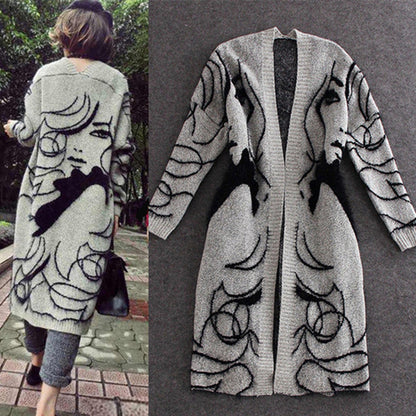 Damen Strickjacke Offenes Frontdesign Kreatives Motiv Norvielle - Norvielle