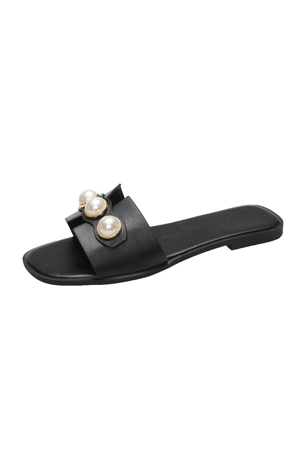 Damen Leder Slides Leicht Perlenverzierung