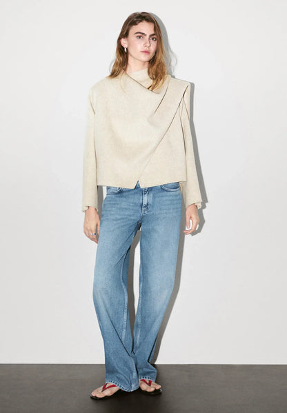 Damen Asymmetrischer Kurzmantel Wollmischung Schal-Detail - Norvielle
