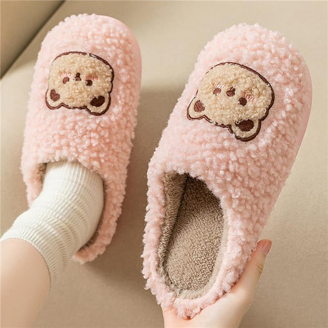 Flauschige Damen Tierpantoffeln Weich Beige