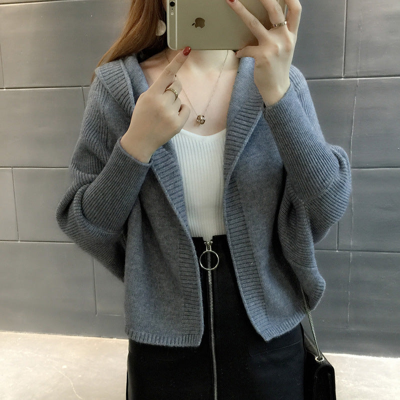 Damen Strickjacke Kapuze Weit Norvielle