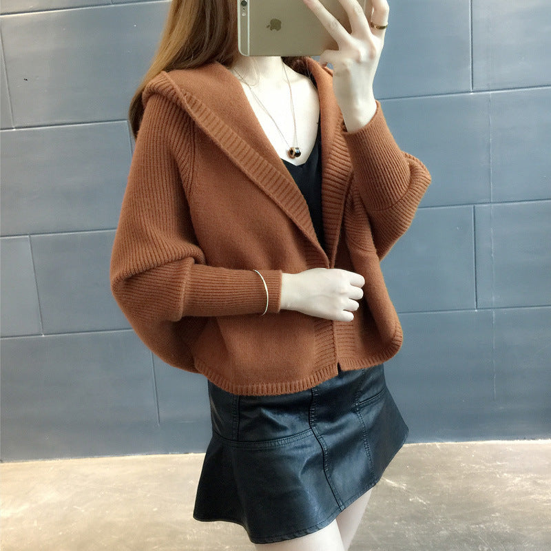 Damen Strickjacke Kapuze Weit Norvielle
