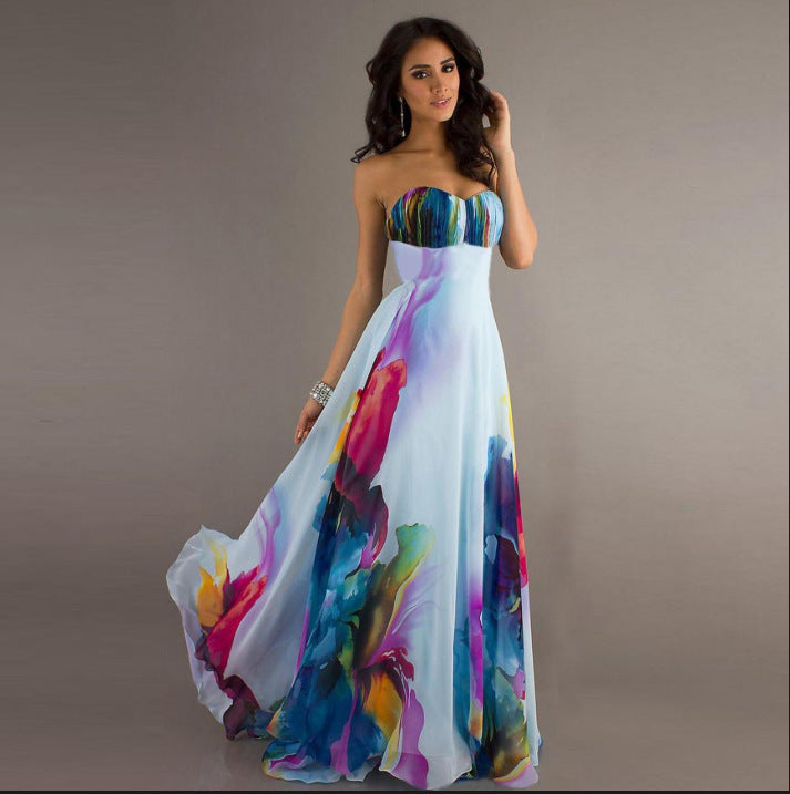 Damen Maxikleid Trägerlos Bunt Blumenmuster - Norvielle