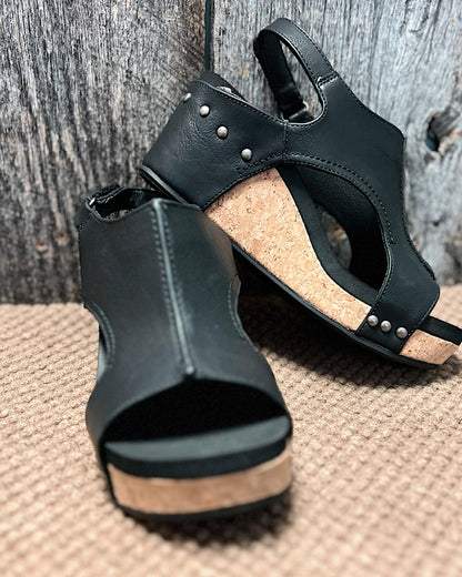 Damen Keilabsatz Sandalen Plateau Fersenriemen