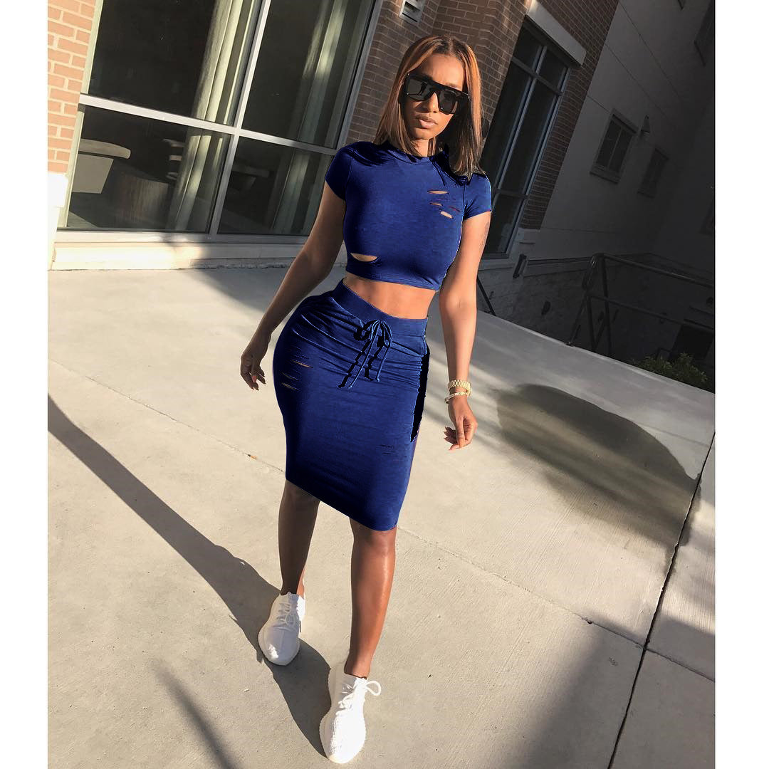 Damen Cropped Set mit taillierter Rockhose und Kordelzug
