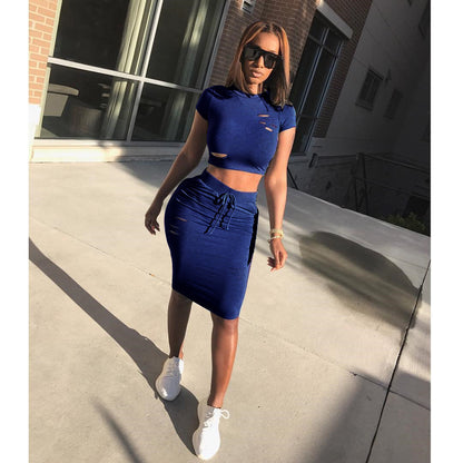 Damen Cropped Set mit taillierter Rockhose und Kordelzug