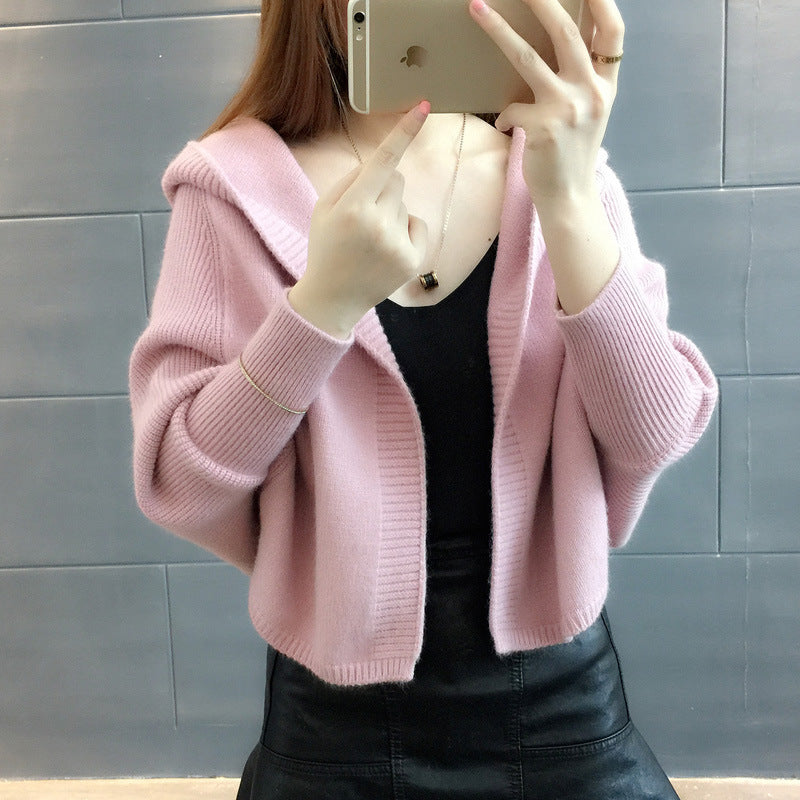 Damen Strickjacke Kapuze Weit Norvielle