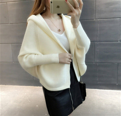 Damen Strickjacke Kapuze Weit Norvielle