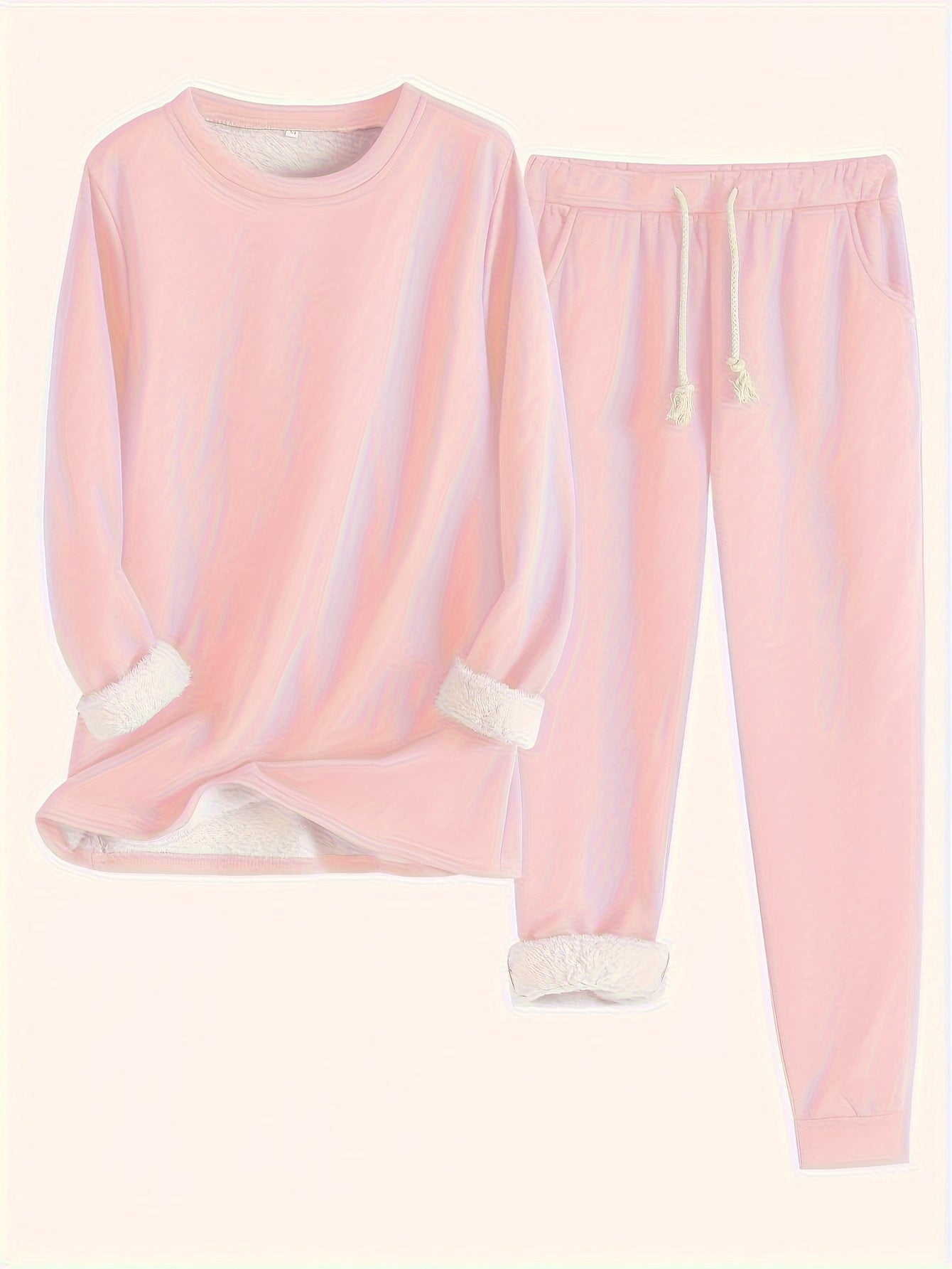 Damen Lounge-Set Fleece Warm Beige