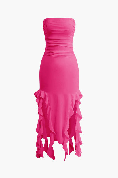 Damen Maxikleid mit Volant-Details Elegantes Bandeau-Design