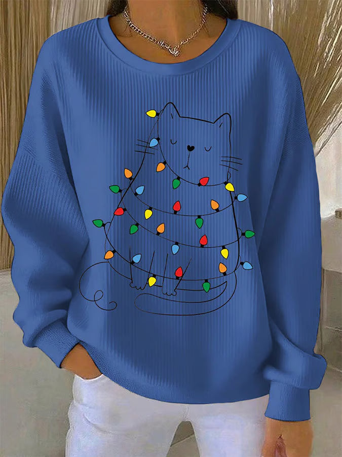 Weihnachtsstrickpullover Katzenmotiv