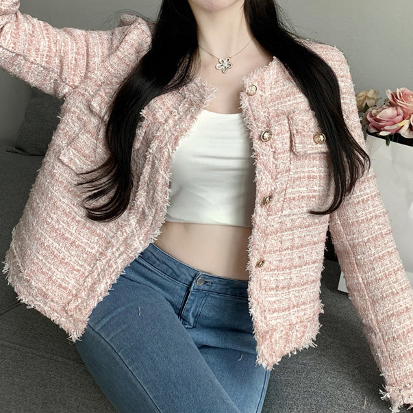 Norvielle Damen Tweed Mantel Rundhals