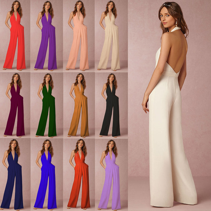 Damen Jumpsuit V-Ausschnitt Weitbeinig Norvielle - Norvielle