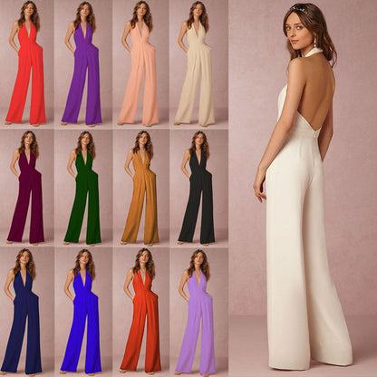 Damen Jumpsuit V-Ausschnitt Weitbeinig Norvielle - Norvielle