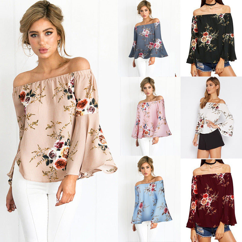 Damen Off-Shoulder Bluse Voluminöse Ärmel Florales Muster - Norvielle