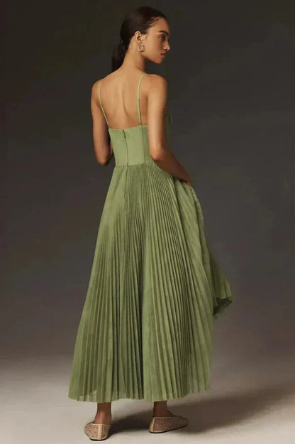 Damen Maxi Kleid mit Trägern Faltenrock