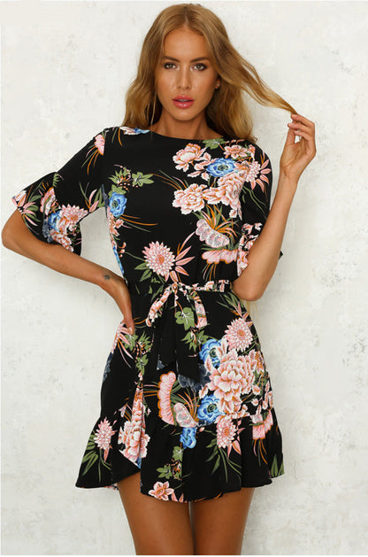 Damen Wickelkleid mit Volantärmeln und Taillengürtel Floral Norvielle