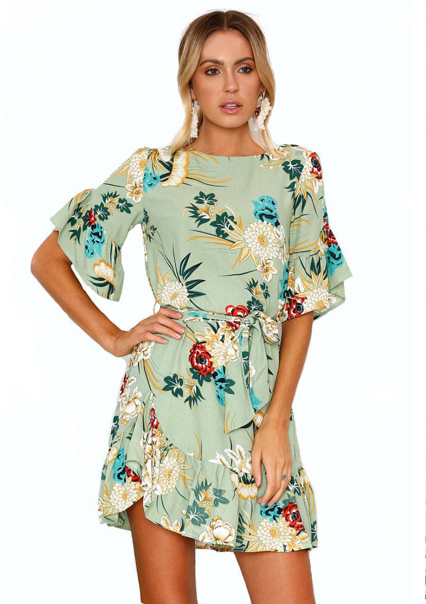 Damen Wickelkleid mit Volantärmeln und Taillengürtel Floral Norvielle - Norvielle