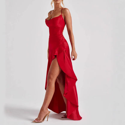 Norvielle Damen Unregelmäßiges Rüschenkleid Rückenausschnitt - Norvielle