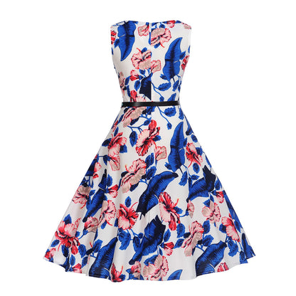 Damen Swing-Kleid Floralmuster Elastischer Taillengürtel