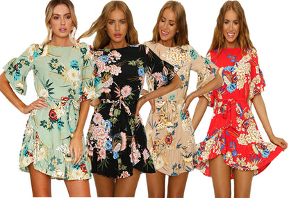 Damen Wickelkleid mit Volantärmeln und Taillengürtel Floral Norvielle
