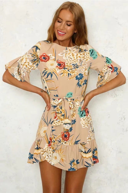 Damen Wickelkleid mit Volantärmeln und Taillengürtel Floral Norvielle