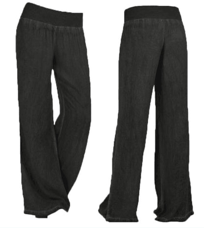Damenweite Fließende Hose Elastischer Bund Denim-Look