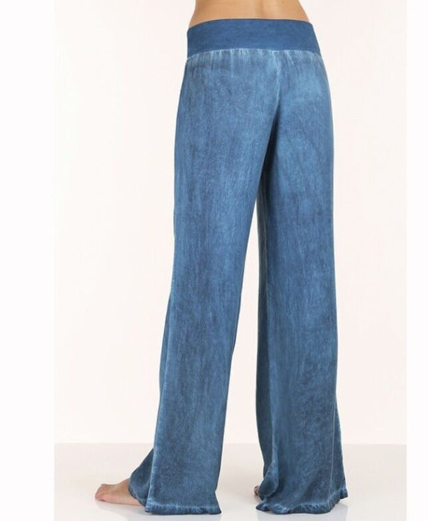 Damenweite Fließende Hose Elastischer Bund Denim-Look