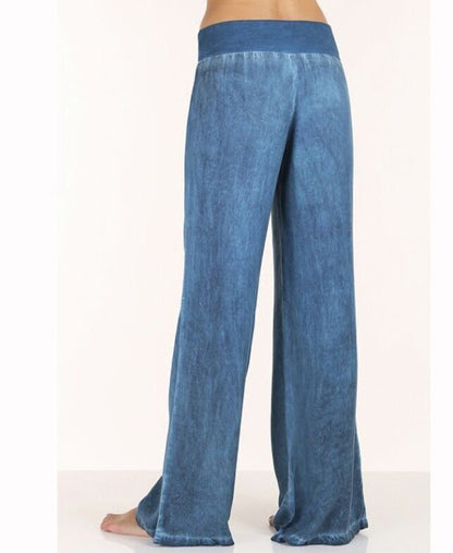 Damenweite Fließende Hose Elastischer Bund Denim-Look