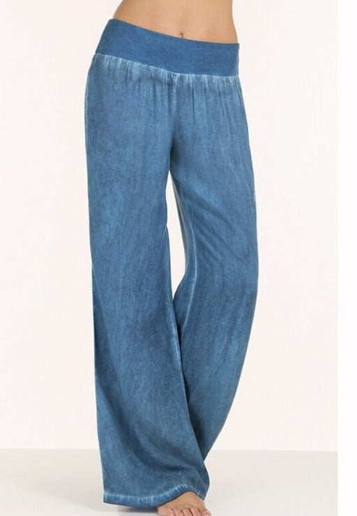Damenweite Fließende Hose Elastischer Bund Denim-Look - Norvielle