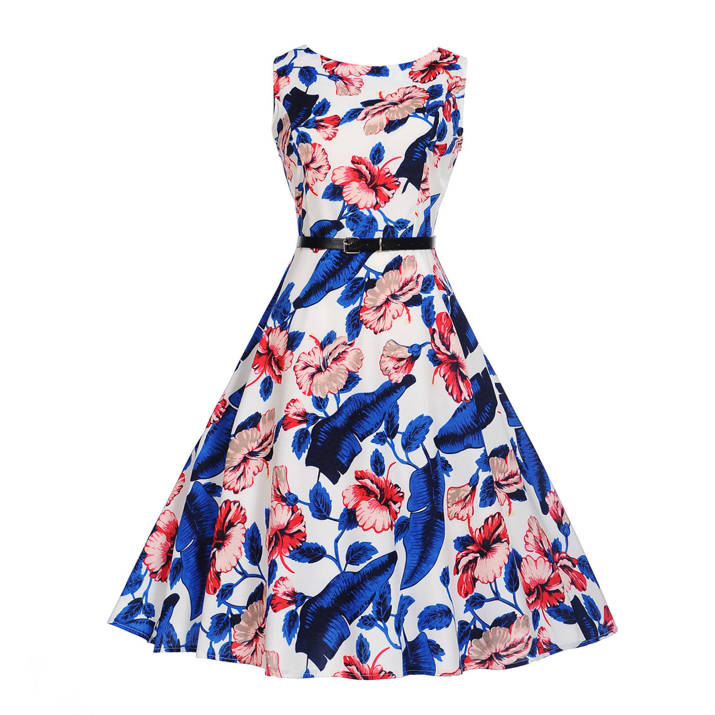 Damen Swing-Kleid Floralmuster Elastischer Taillengürtel - Norvielle