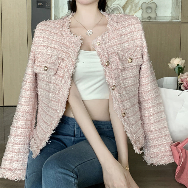 Norvielle Damen Tweed Mantel Rundhals