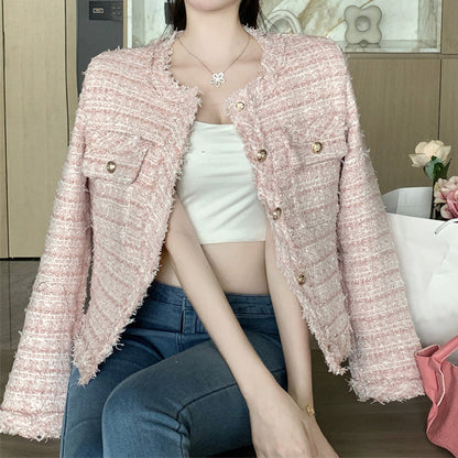 Norvielle Damen Tweed Mantel Rundhals