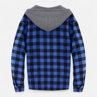 Herren Karo-Hoodie mit Knöpfen und Kordelzug