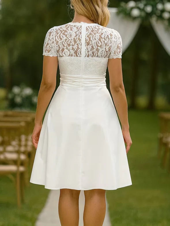 Damen Hochzeitskleid Midi Spitze