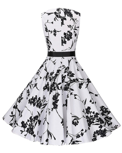 Damen Vintage Swingkleid Floralmuster Tailliert