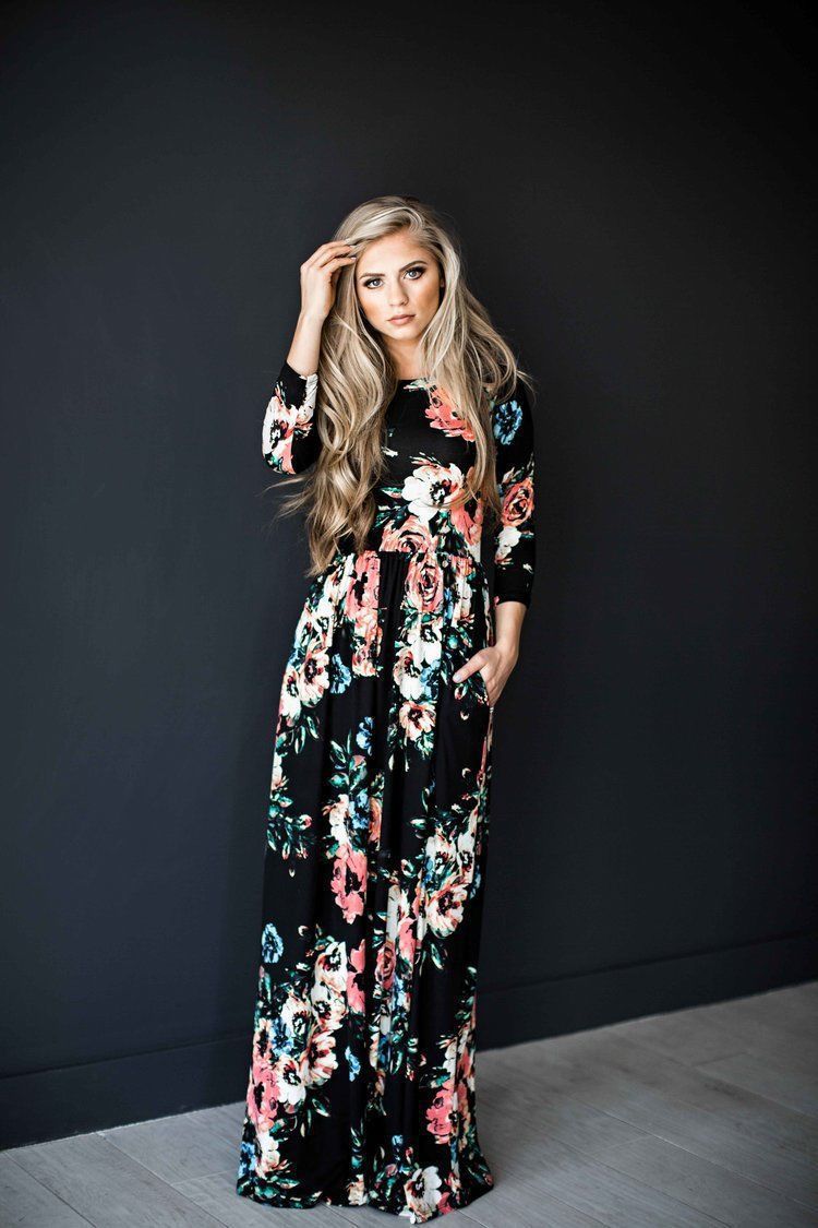 Damen Maxikleid mit Blumenmuster Langrock Fließend