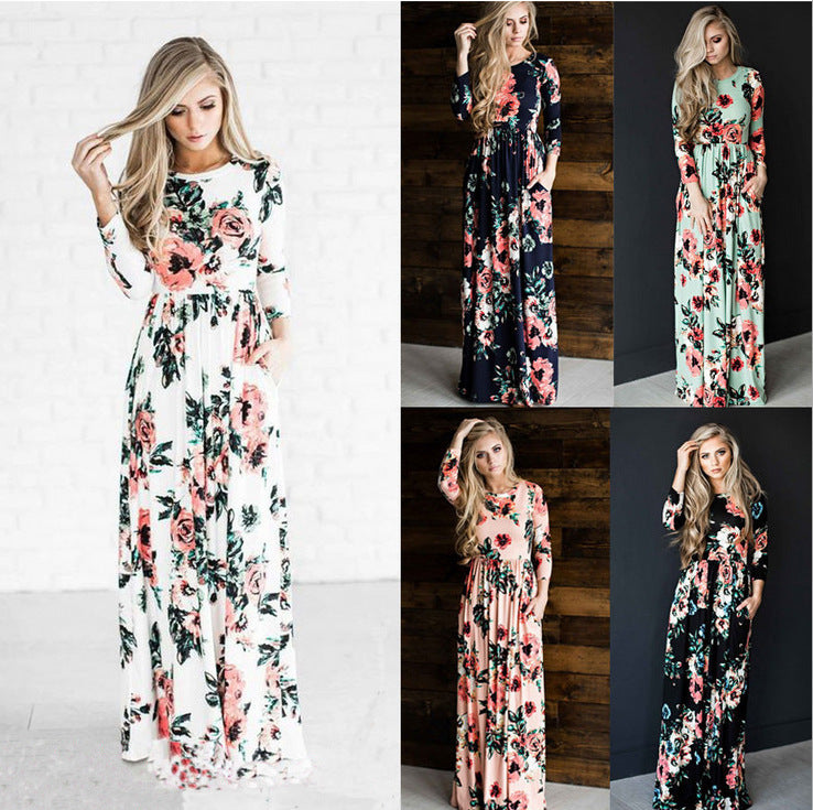 Damen Maxikleid mit Blumenmuster Langrock Fließend - Norvielle