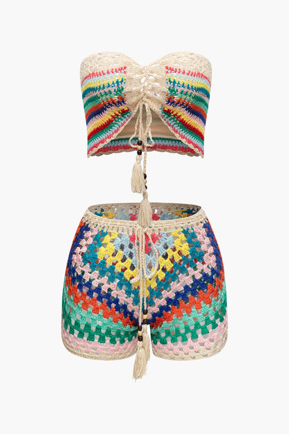 Boho Strick Zweiteiler Damen Bustier Shorts - Norvielle