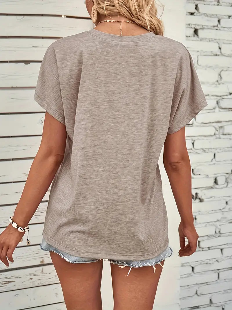 Damen Casual Shirt Rundhals HalbkNOPFleiste Kurzärmel
