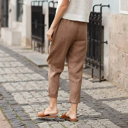 Damen Leinenhose Baumwolle Weite Bequem